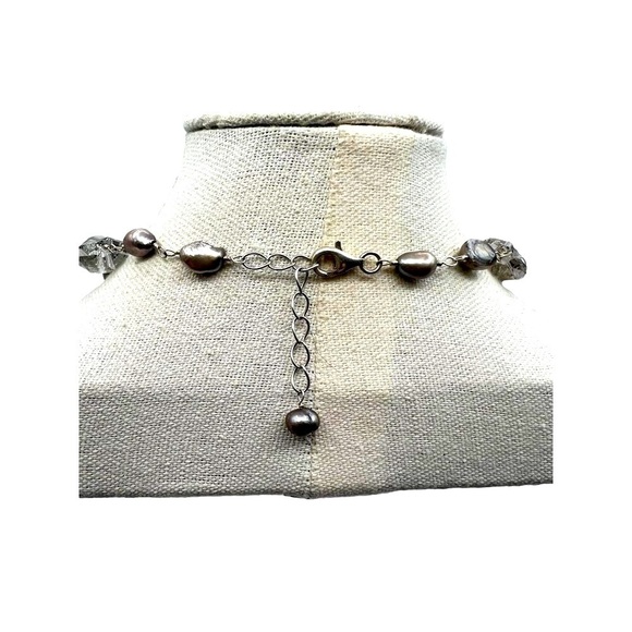 925 Sterling Silver Necklace With Swarovski Crystals & Grey Pearls.  A60 - Picture 7 of 13